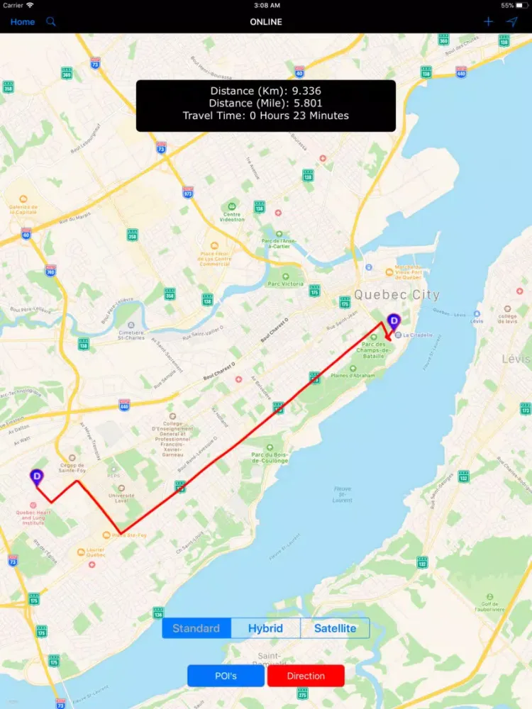 Tangkapan layar Quebec City (Canada) – Map iPad 