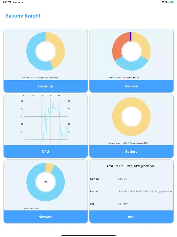 ภาพหน้าจอของ System Utilities iPad 