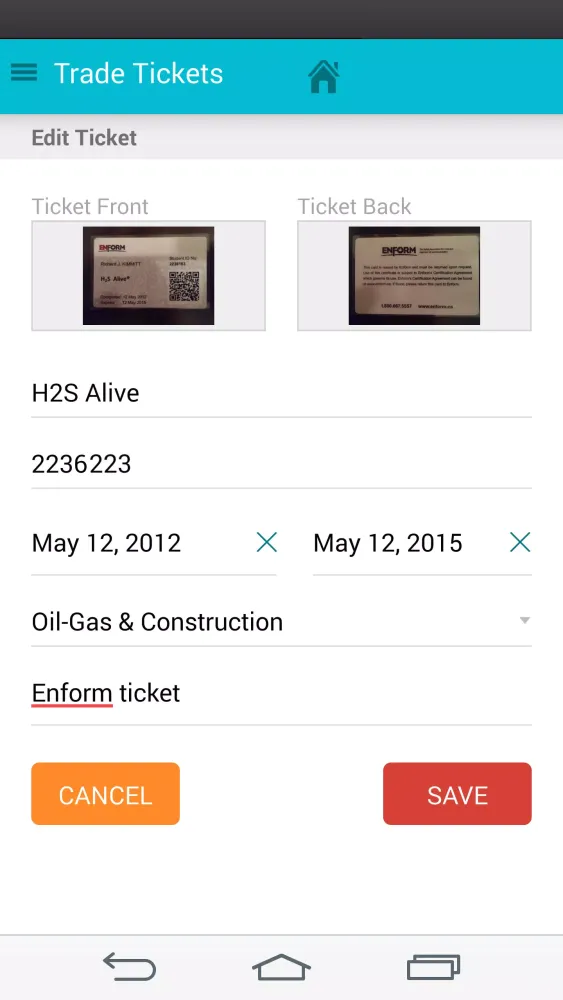 Tangkapan skrin Trade Tickets for Oil & Gas