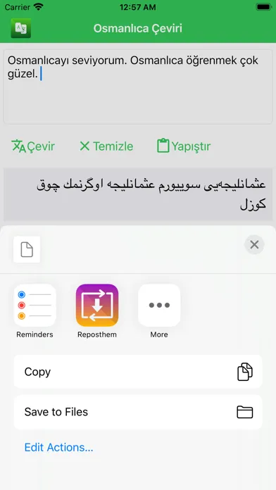 Tangkapan layar Osmanlıca Çeviri