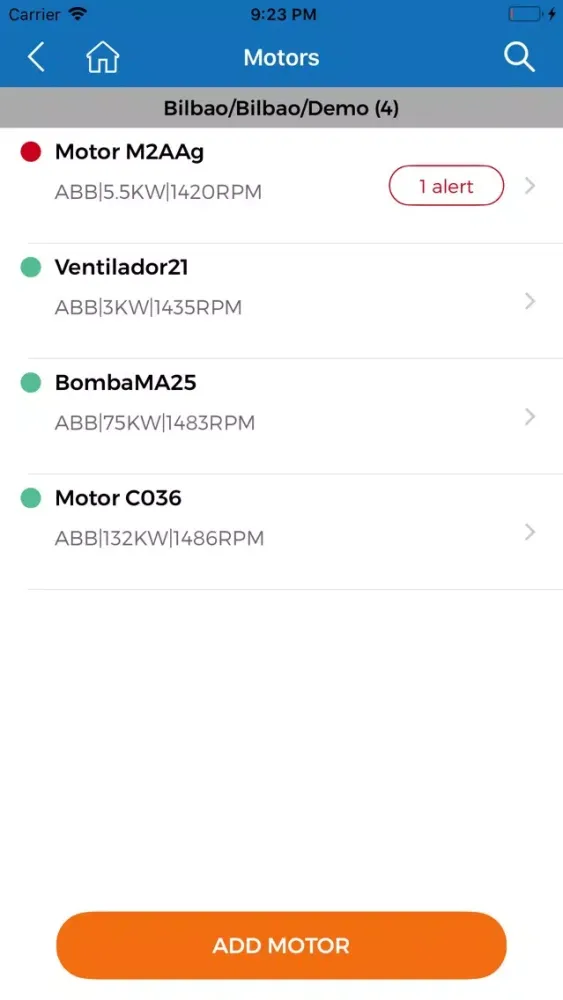 Zrzuty ekranu Test Motors SmartSoft App