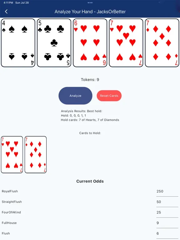 Captures d'écran de Video Poker Hand Analyzer iPad 