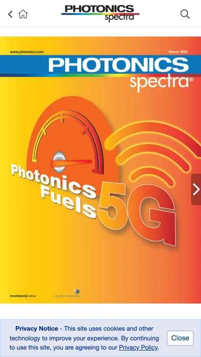 Capturas de tela do Photonics Spectra