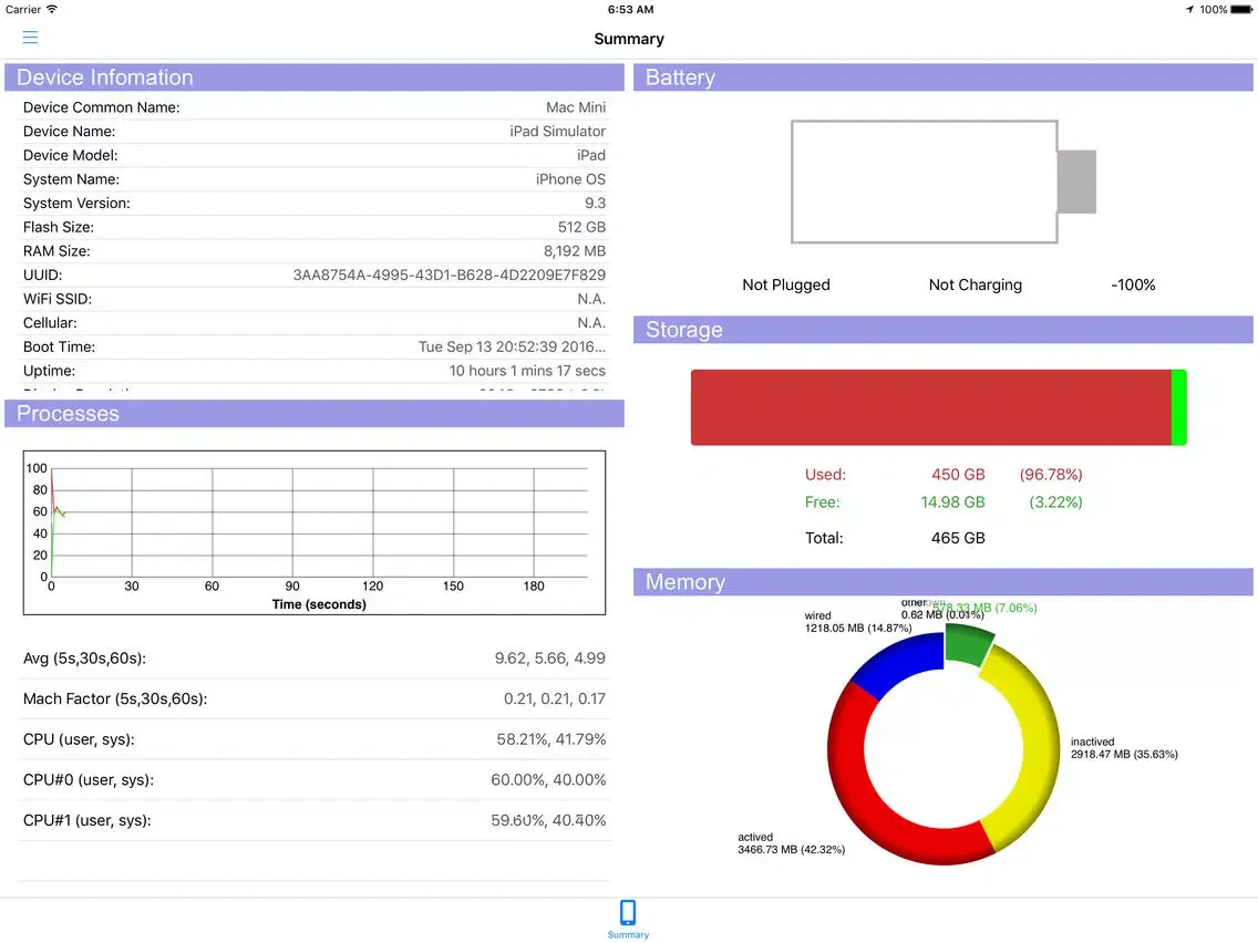 System View - battery, memory, loading iPad 应用截图