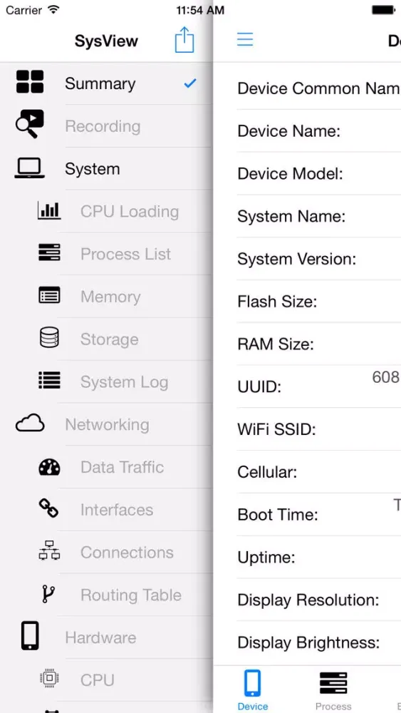 System View - battery, memory, loading应用截图