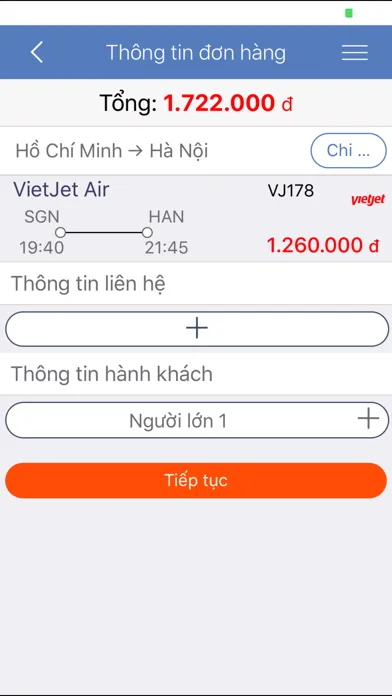 Tangkapan layar Mua Vé Rẻ