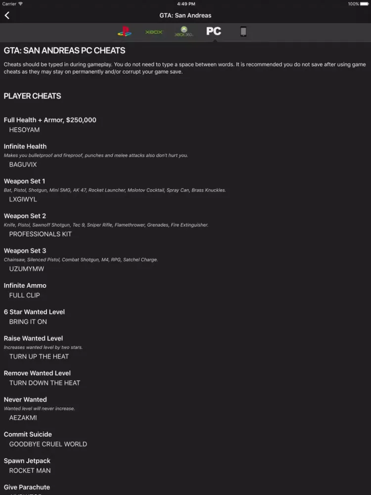Capturas de tela do Cheats for GTA - for all Grand Theft Auto games iPad 