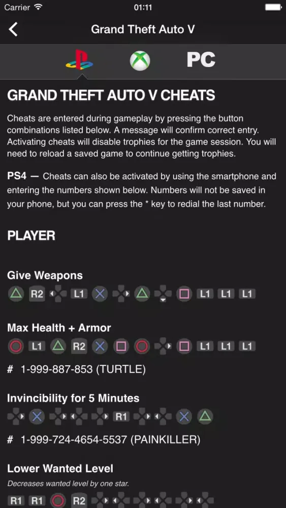 Capturas de tela do Cheats for GTA - for all Grand Theft Auto games