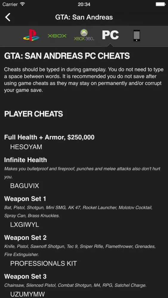 Capturas de tela do Cheats for GTA - for all Grand Theft Auto games