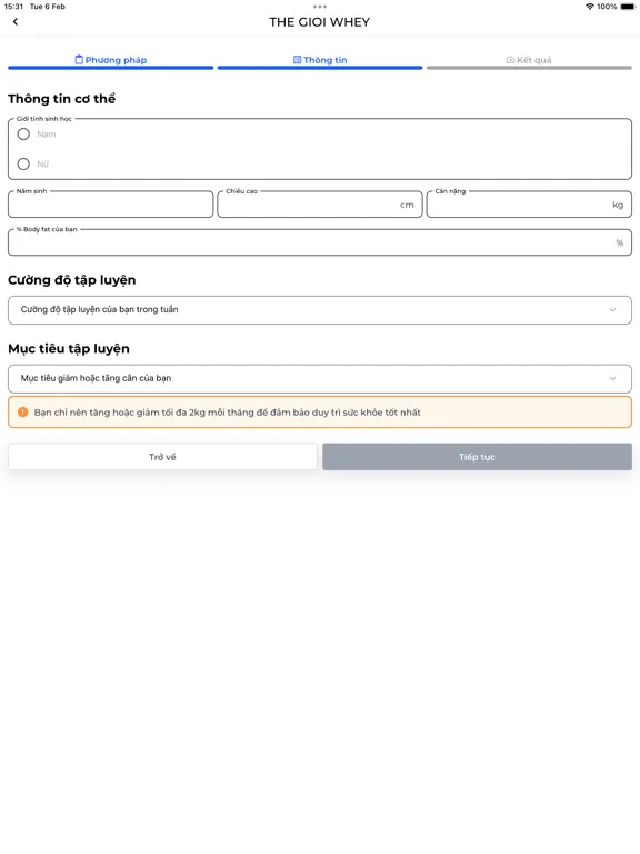 Thegioiwhey TDEE Calculator iPad  স্ক্রিনশট