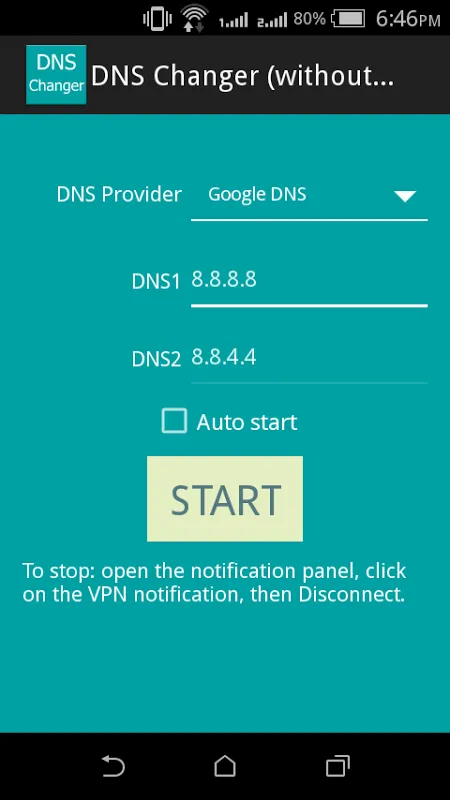 ภาพหน้าจอของ DNS Changer (without Root)
