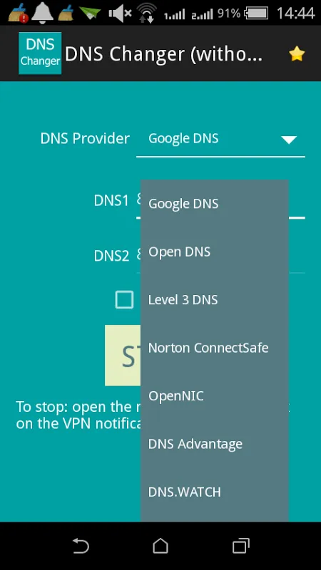 ภาพหน้าจอของ DNS Changer (without Root)