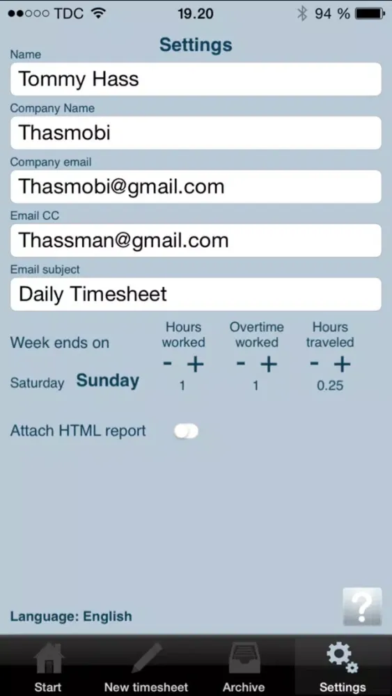 ภาพหน้าจอของ Daily Timesheet