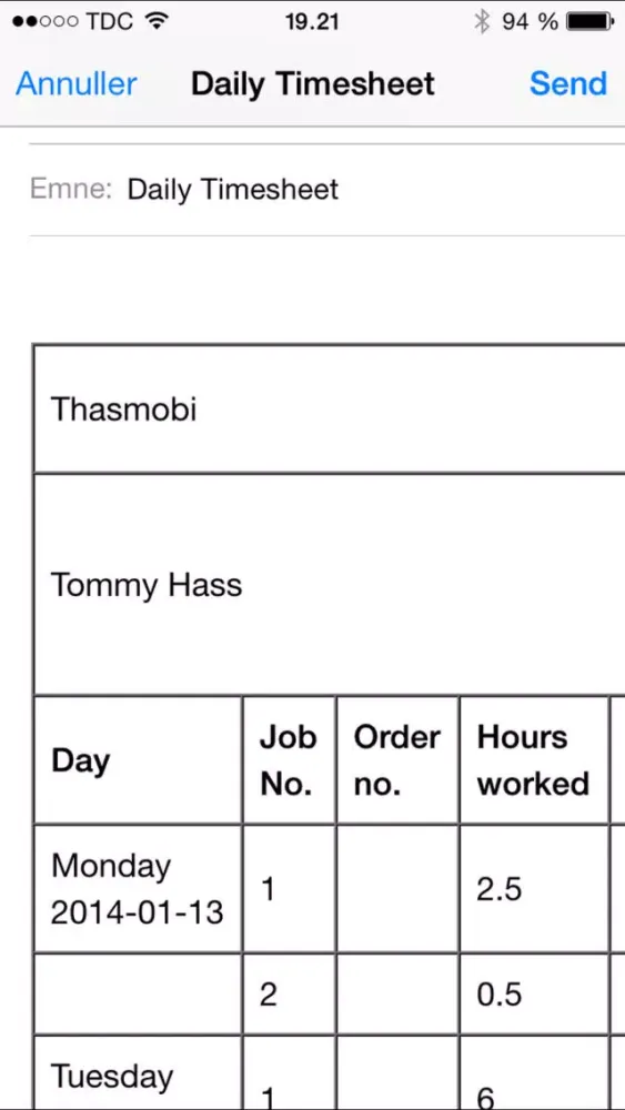 ภาพหน้าจอของ Daily Timesheet