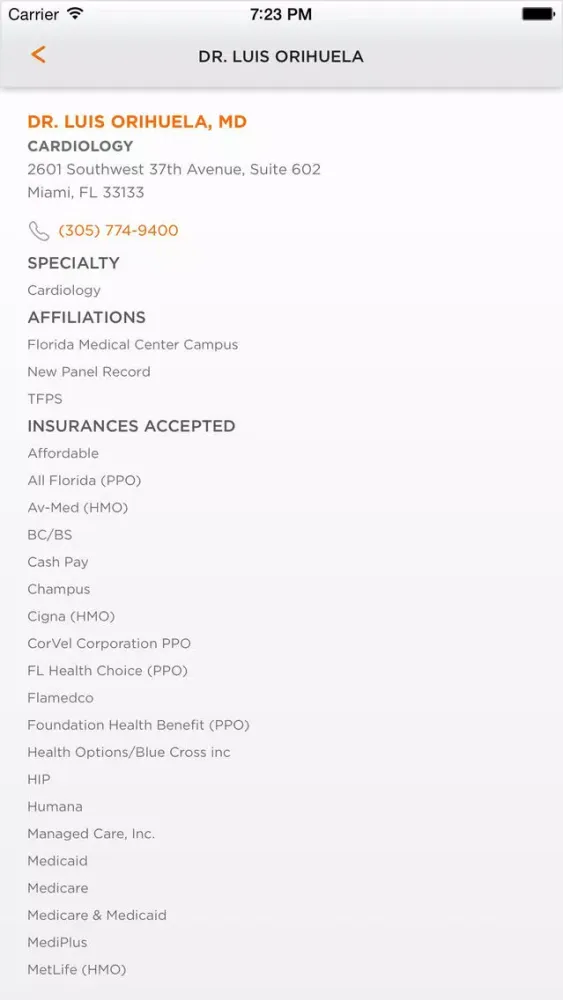 Tangkapan layar Florida Medical Center