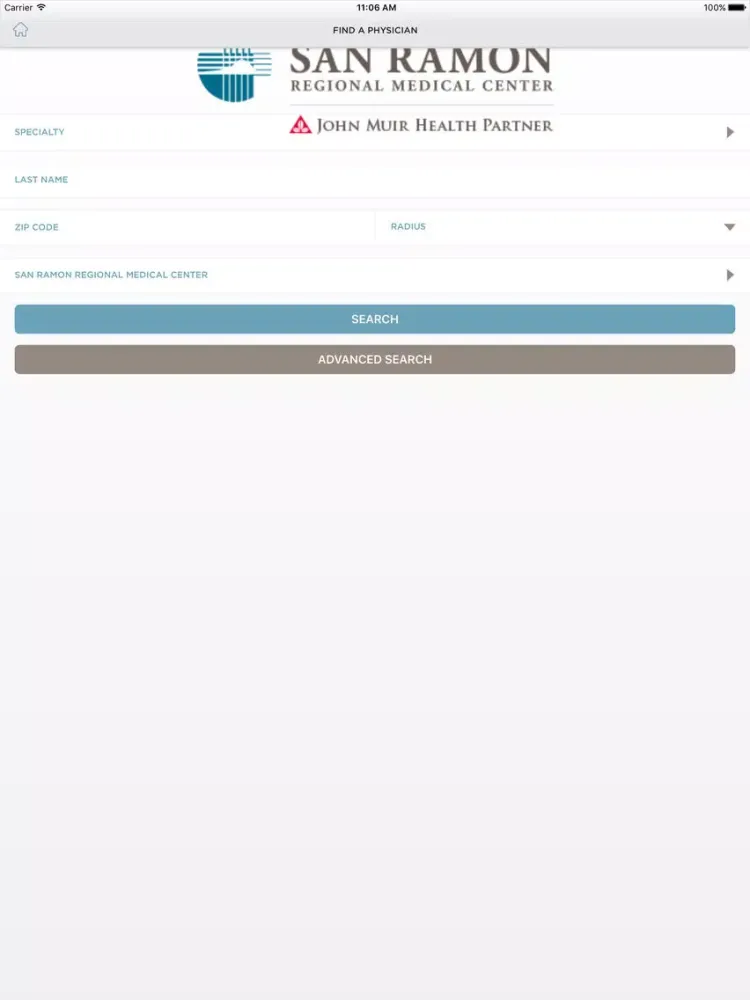 Ảnh chụp màn hình của San Ramon Medical Center iPad 
