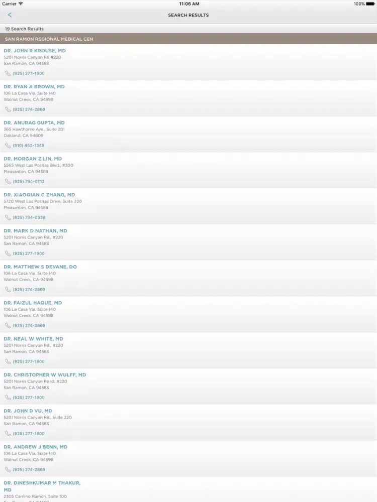 Ảnh chụp màn hình của San Ramon Medical Center iPad 