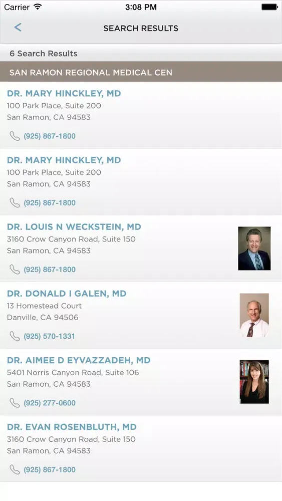 Ảnh chụp màn hình của San Ramon Medical Center