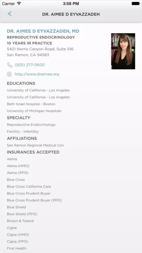 Ảnh chụp màn hình của San Ramon Medical Center