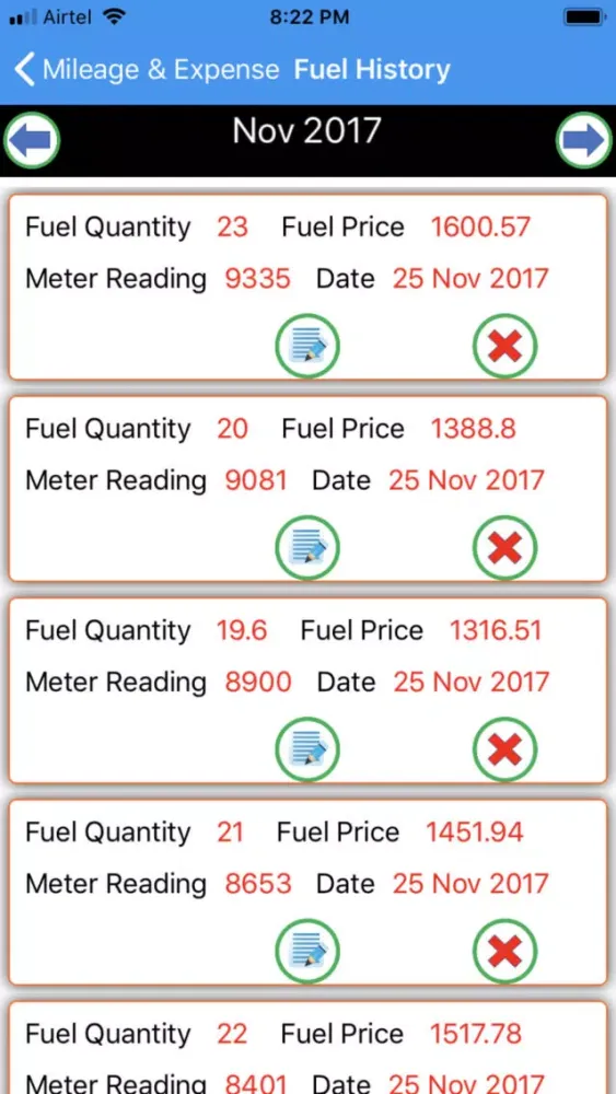 Vehicle Mileage & Expense Screenshots