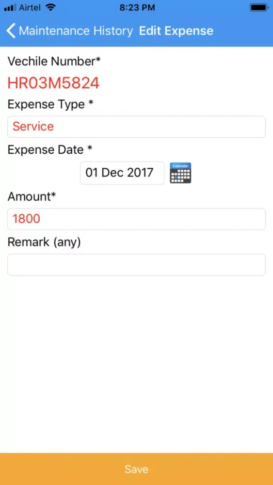 Vehicle Mileage & Expense Screenshots