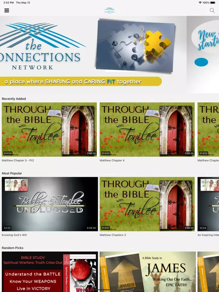Ảnh chụp màn hình của Connections Network TV iPad 