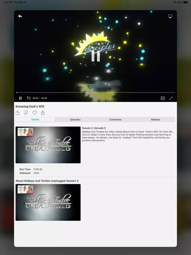 Ảnh chụp màn hình của Connections Network TV iPad 
