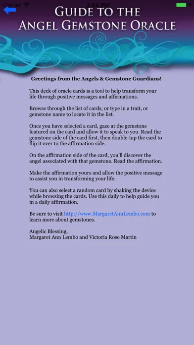 Ảnh chụp màn hình của Angel Gemstone Oracle Cards