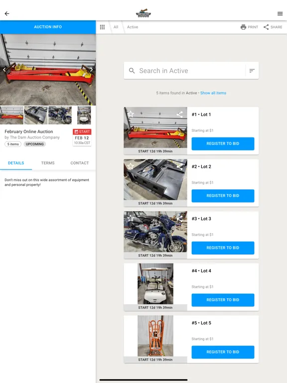 Zrzuty ekranu The Dam Auction Company iPad 