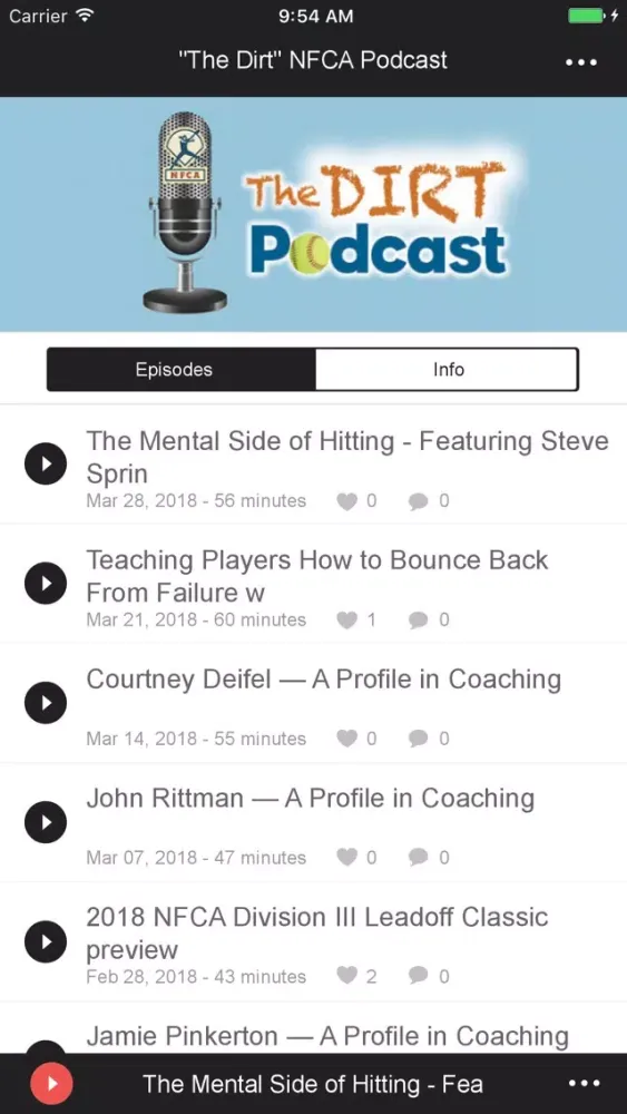 Zrzuty ekranu "The Dirt" NFCA Podcast