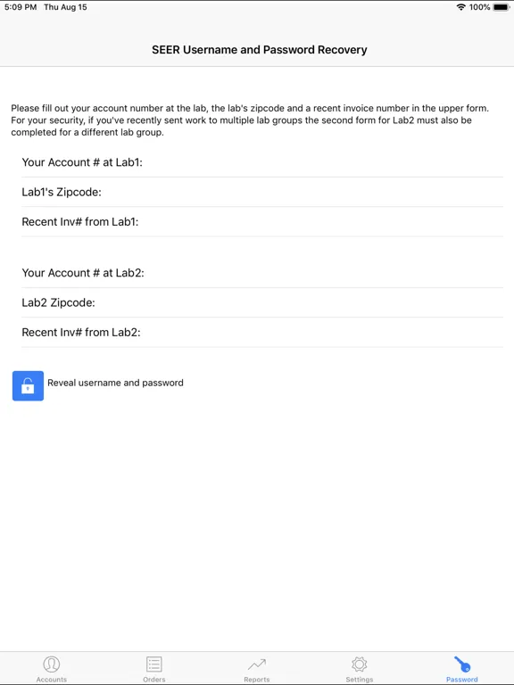 Ảnh chụp màn hình của Seer iPad 