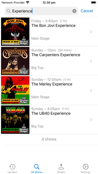 Capturas de tela do Glastonbudget