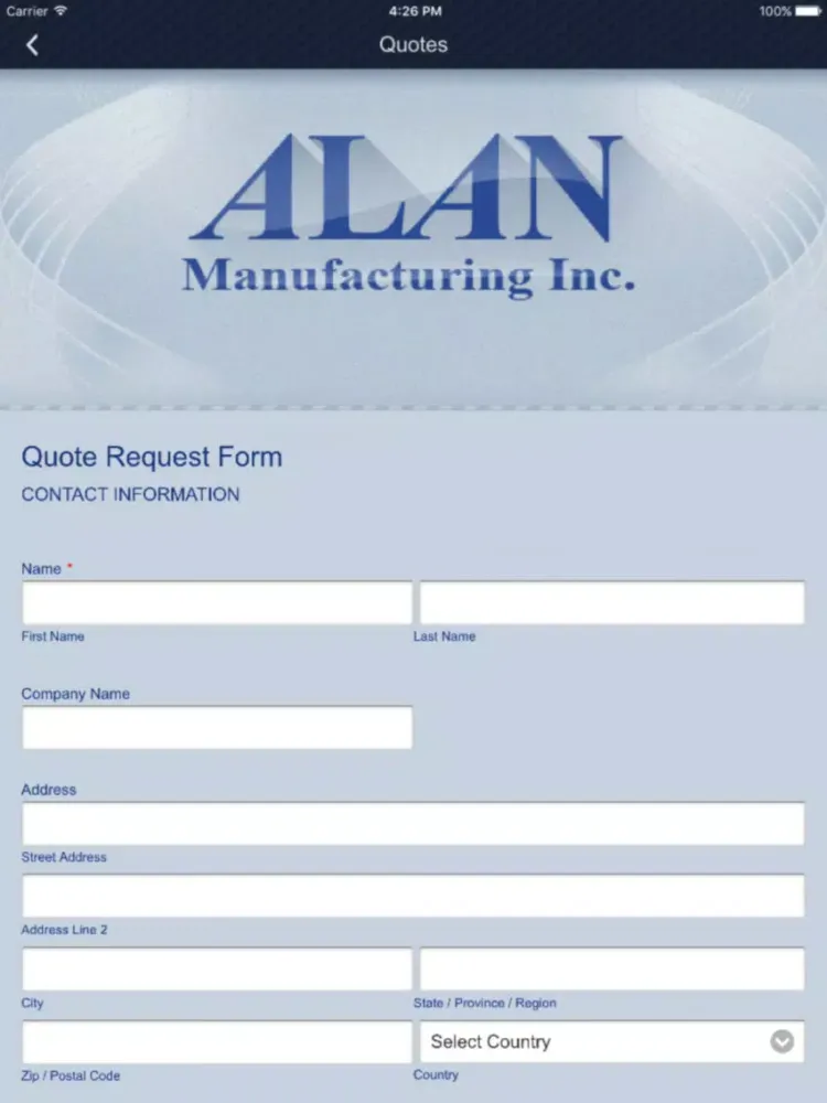 Tangkapan skrin Alan Manufacturing, Inc. iPad 