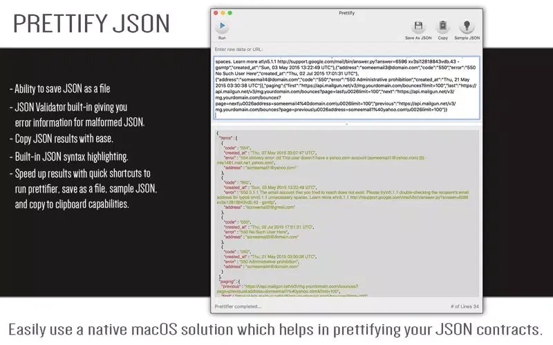 Ảnh chụp màn hình của Prettify JSON