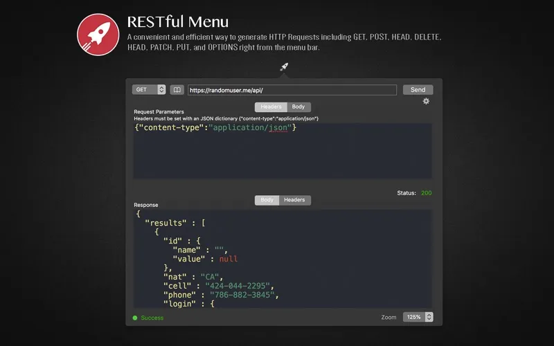 RESTful Menu Screenshots