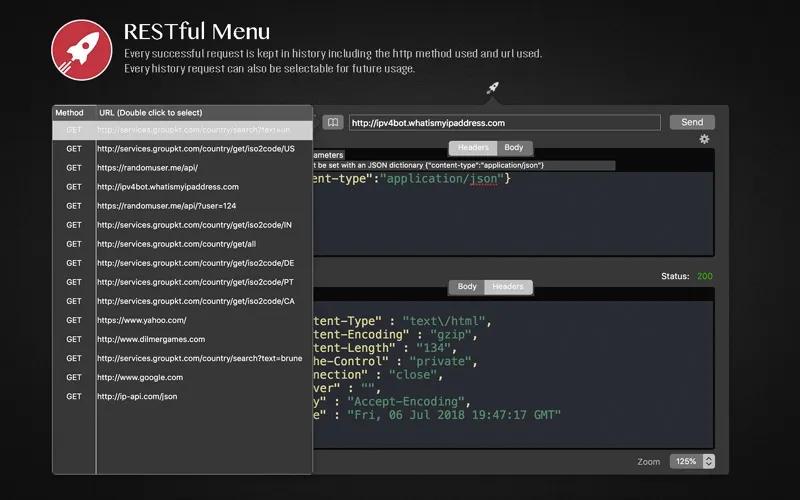 RESTful Menu Screenshots
