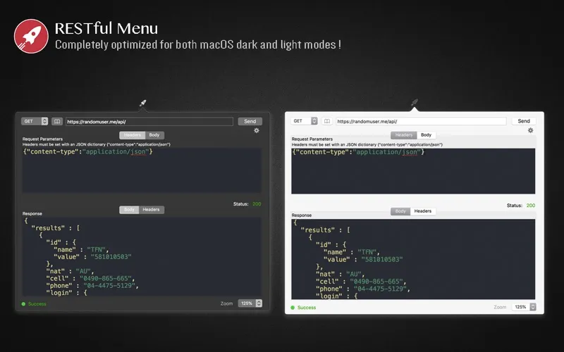 RESTful Menu Screenshots