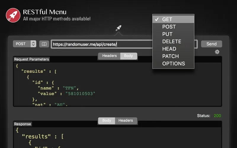 RESTful Menu Screenshots