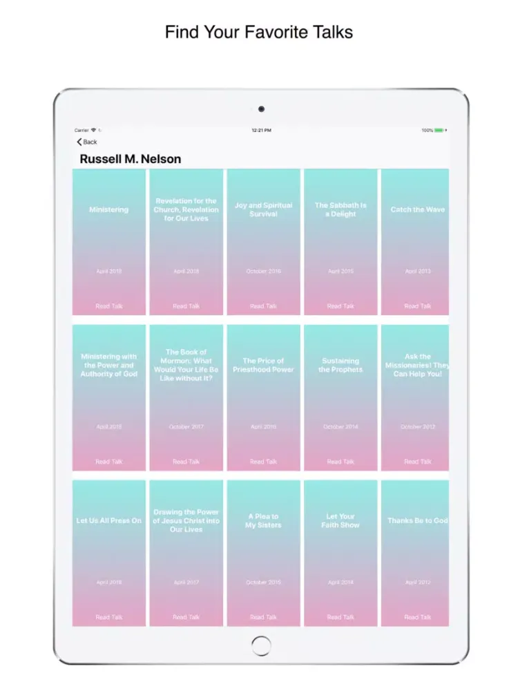 Capturas de tela do LDS Apostles Talks iPad 