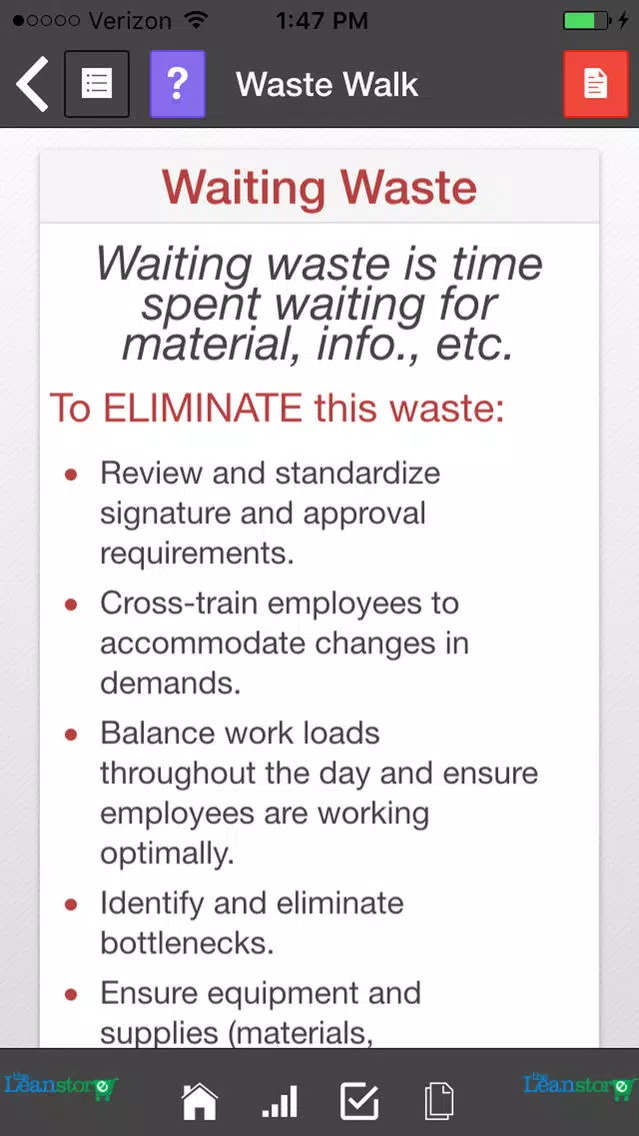 Capturas de tela do Lean Waste Audit and Waste Walk