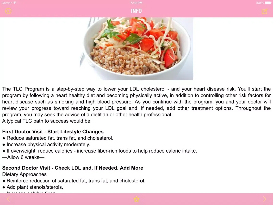 Tangkapan skrin TLC diet – Healthy Weight Loss Diet: Control Blood Cholesterol and Protect Your Heart Health. iPad 