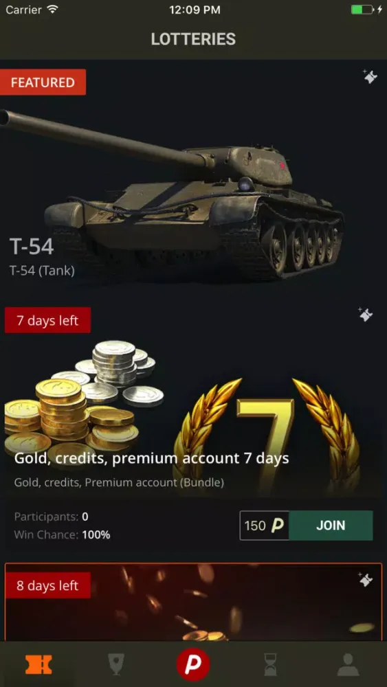 Captures d'écran de Wottery - Win Gold for World of Tanks
