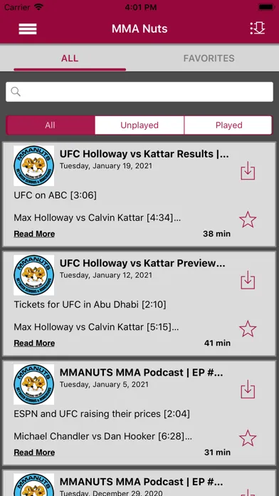 Capturas de tela do MMA Nuts - Podcast App