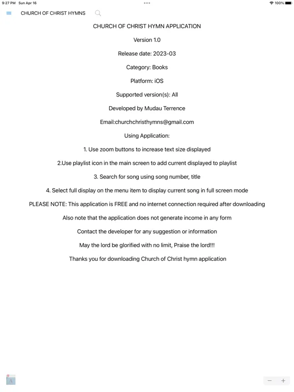 Capturas de tela do Church of Christ Hymns iPad 