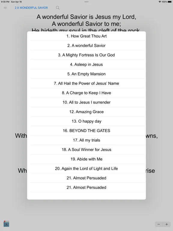 Capturas de tela do Church of Christ Hymns iPad 