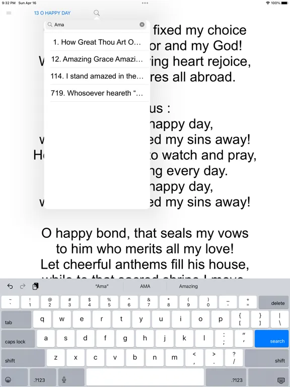 Capturas de tela do Church of Christ Hymns iPad 