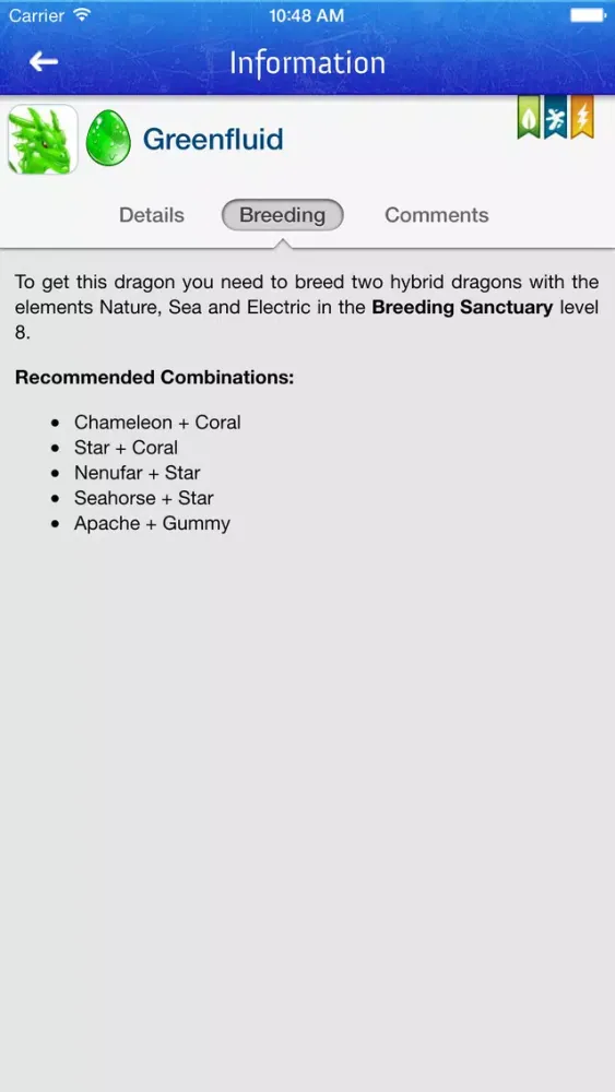Capturas de tela do Breeding Guide for Dragon City