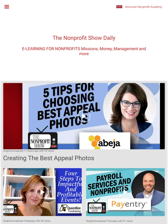 Capturas de pantalla de The Nonprofit Show eLearning iPad 