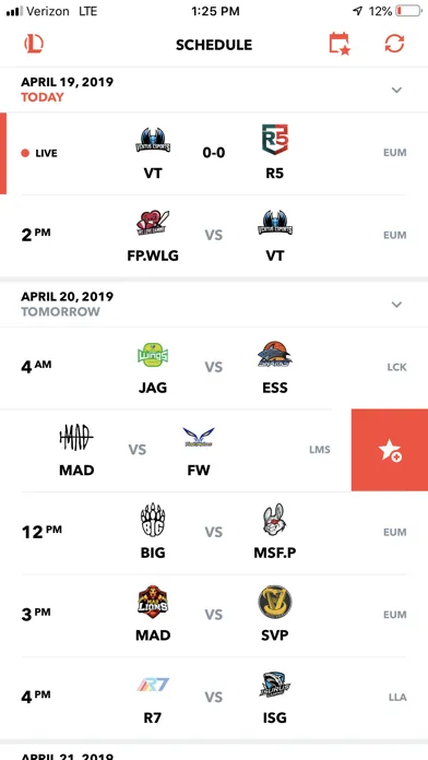 LoL Esports Schedule Ekran Görüntüleri