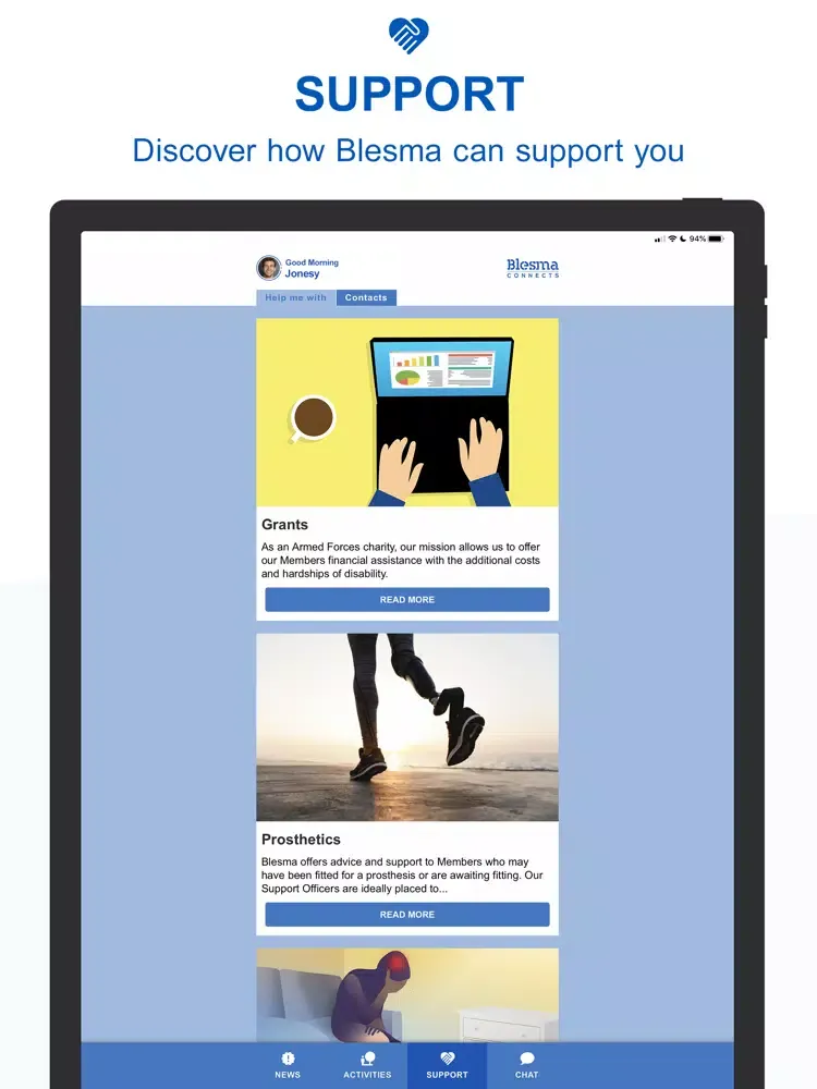 Tangkapan layar Blesma Connects iPad 